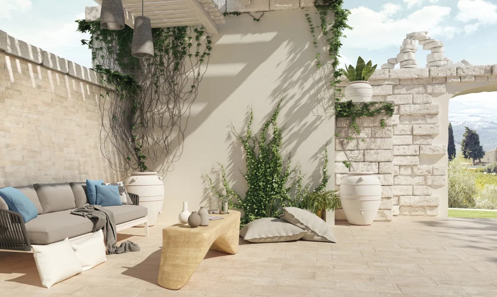 פינת ישיבה בחצר עם ריצוף GEOBRICK VOLTERRA